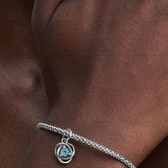 Pandora Sea Aqua Blue Eternity Circle Dangle Charm - Picture 4 of 6